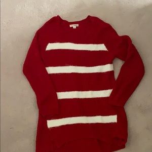 Long red and white stripped sweater